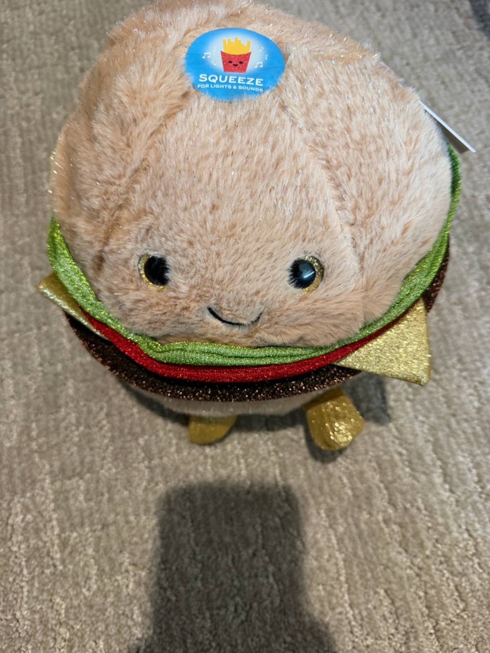 F•A•O Schwartz Squeeze Plush Burger Toy - Plush Hamburger with Smiley Face